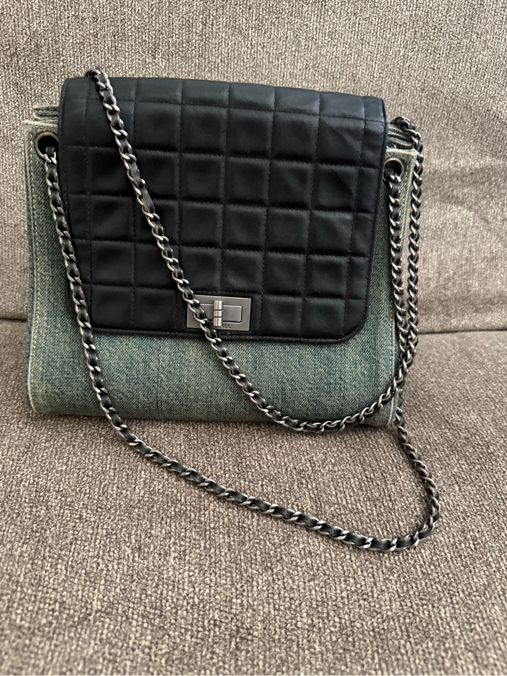 Chanel Leather Chocolate Bar 2.55 Denim Shoulder Bag